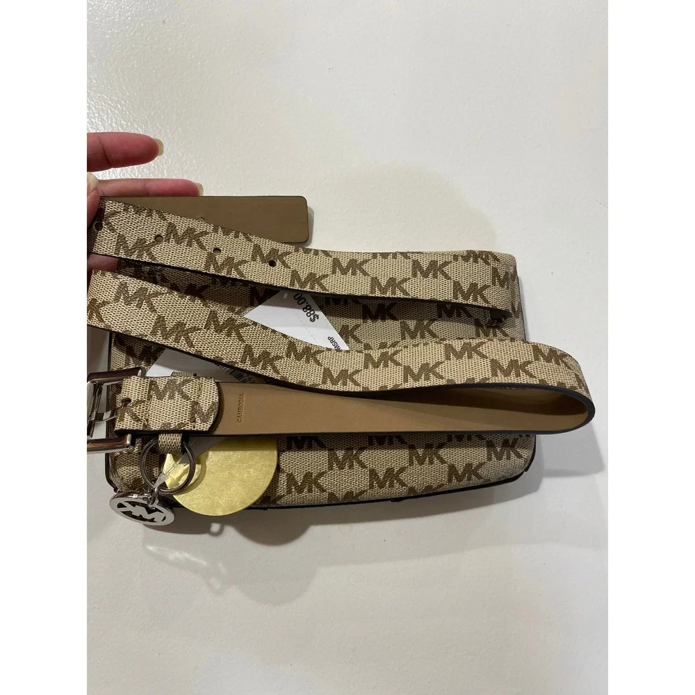 Michael Kors Brown Monogram White Panel Adjustable Belt Bag Fanny Pack S/M NEW